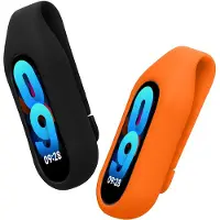 Kwmobile 2x Clip Holders for Xiaomi Mi Band 10 / 9 / 8 Clip On - Fitness Tracker Case Holder Replacement Set - TPU Silicone Tracker Holder for Sport - Black / Orange