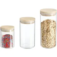 Secret De Gourmet - Keuken voorraad bussen - potten - glas/hout - set 6x stuks - voedsel - 600 ml -1000 ml - 1300 ml