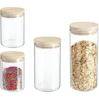 Secret De Gourmet - Keuken voorraad bussen - potten - glas/hout - set 4x stuks - voedsel - 600 ml en 1300 ml