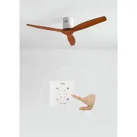 Create - Plafondventilator 40W silent 100% hout (Ø132cm) (ruimtes 10m²-25m²) - Wit / Donker hout - Geen licht - Controller voor wandmontage + afstandsbediening - WIND CALM NATURAL WOOD