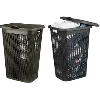 Benson Wasmand Ventilation - met deksel - 2x stuks - zwart en bruin - 50 liter - 61 x 43 cm