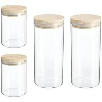 Secret De Gourmet - Keuken voorraadbussen/potten - glas/hout - set 4x stuks - 600 en 1000 ml