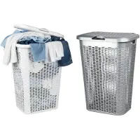 Benson Wasmand Ventilation - met deksel - 2x - wit en zilver - 50 liter - 61 x 43 cm
