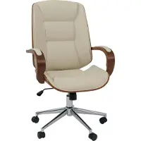 Mendler Bureaustoel -O83, draaistoel directiestoel, kunstleer (280 g/m²) gebogen hout MVG-gecertificeerd walnootlook ~ crème
