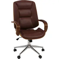 Mendler Bureaustoel -O83, draaistoel directiestoel, kunstleer (280 g/m²) gebogen hout MVG-gecertificeerd walnootlook ~ roodbruin