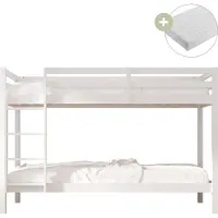 Sunny Jip Stapelbed van Hout in Wit | Kinderbed Inclusief 2 Hybrid Matrassen 90x200 (14 cm, Hybrid foam, polyester hoes) | Volledige afmetingen (LxBxH): 208 x 97 x 140 cm
