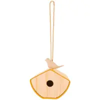 Point-Virgule vogelhuisje uit bamboevezel okergeel met vogel, opening 28mm, 16x14x16.5cm