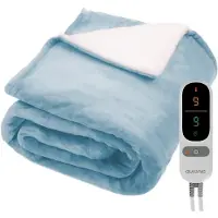 Auronic Elektrische Deken - 200x180cm - Warmtedeken - 2 Persoons - Sherpa Fleece - 9 Hitte en Timerstanden - Bovendeken - Verwarmingsdeken - Lichtblauw