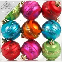 Inge-glas Inge Christmas Kerstballen - 9x - gekleurd - 6 cm - kunststof - glitter motief - kerstversiering - onbreekbare kerstballen