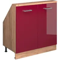 Vicco Rion Kast voor schuine wand – met 2 deuren Rood hoogglans/gouden eik