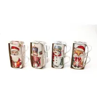 Koopman Kerst Mokken Porselein – 265 ML – Set van 8 mokken – Vier verschillende Prints – Feestelijke Cadeauverpakking