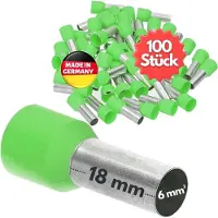 Kalitec 100 stuks AE618GN adereindhulzen geïsoleerd 6,0 mm² 18 mm lang groen I Made in Germany I Industriële kwaliteit