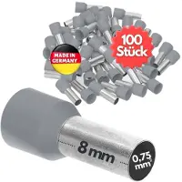 Kalitec 100 stuks AE07508GRSB adereindhulzen geïsoleerd 0,75 mm² 8 mm lang grijs I Made in Germany I Industriële kwaliteit