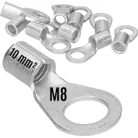 Kalitec 10 stuks Q10-8 krimpkabelschoen 10 mm² M8 I ongeïsoleerd I doornpersing I voor meerdradige, fijne en ultrafijne geleiders I kabelschoen 10 mm² volgens DIN 46234