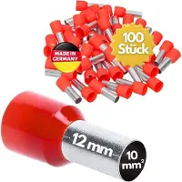 Kalitec 100 stuks AE1012RT adereindhulzen geïsoleerd 10,0 mm² 12 mm lang rood I Made in Germany I Industriële kwaliteit