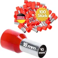 Kalitec 100 stuks AE1018RT adereindhulzen geïsoleerd 10,0 mm² 18 mm lang rood I Made in Germany I Industriële kwaliteit