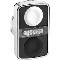 Schneider Electric dubbele drukknop, frontplaat, Harmony XB4, metaal, 22mm, zwart, wit, onbeschilderd, met indicatorlamp. Artikelnummer: ZB4BW7A1720