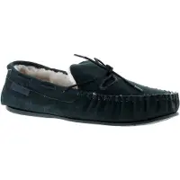 Hush puppies allie leer dames mocassin memory foam faux fur navy