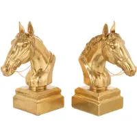 J-Line Set of 2 bookend on base horse head polyresin gold colored