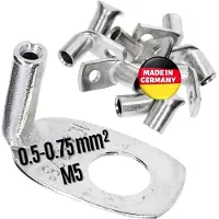 Kalitec 10 stuks KA01-L5 standaard buiskabelschoenen haaks 0,5 mm²-0,75 mm² M5 I zonder kijkgat I 90° I Made in Germany
