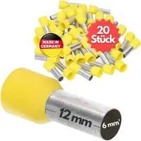 Kalitec 20 stuks AE612GESB adereindhulzen geïsoleerd 6,0 mm² 12 mm lang geel I Made in Germany I Industriële kwaliteit