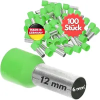 Kalitec 100 stuks AE612GN adereindhulzen geïsoleerd 6,0 mm² 12 mm lang groen I Made in Germany I Industriële kwaliteit
