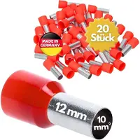 Kalitec 20 stuks AE1012RTSB adereindhulzen geïsoleerd 10,0 mm² 12 mm lang rood I Made in Germany I Industriële kwaliteit
