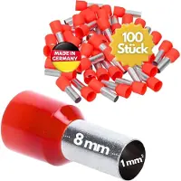 Kalitec 100 stuks AE108RTSB adereindhulzen geïsoleerd 1,0 mm² 8 mm lang rood I Made in Germany I Industriële kwaliteit