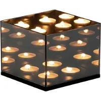 Brixy Waxinelichthouder - Theelichthouder - 4 Waxinelichtjes - Reflecterend Spiegel Glas - Kaarsenhouder - Zwart