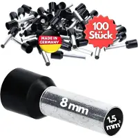 Kalitec 100 stuks AE1508SWSB adereindhulzen geïsoleerd 1,5 mm² 8 mm lang zwart I Made in Germany I Industriële kwaliteit