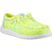 HeyDude Wally Party Mesh Polyester Mannen Lime Punch/Witte Mokassinschoenen