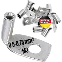 Kalitec 10 stuks KA01-L3 standaard buiskabelschoenen haaks 0,5 mm²-0,75 mm² M3 I zonder kijkgat I 90° I Made in Germany