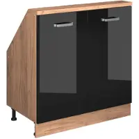 Vicco Rion Kast voor schuine wand – met 2 deuren Eiken hoogglans zwart/goud