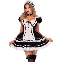 Leg avenue - Maid to Flirt Ruffle Trimmed Kostuum jurk - L - Zwart/Wit