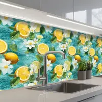 KitchenYeah Keuken achterwand 500x80 cm - Spatscherm zelfklevend Citroen - Bloemen - Bruisend - Water - Muurbeschermer - Spatwand fornuis
