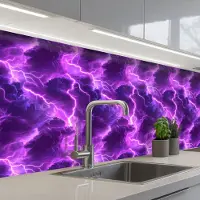 KitchenYeah Keuken achterwand 500x80 cm - Spatscherm zelfklevend Paars - Bliksem - Wolken - Muurbeschermer - Spatwand fornuis