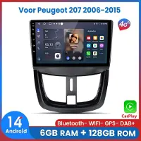 AWESAFE 6+128GB Android14 Carplay Autoradio - Geschikt Voor Peugeot 207 2006-2015 - Draadloze Carplay Android Auto - Touchscreen - GPS Navigatie 4G WiFi - Bluetooth Radio