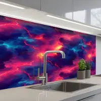 KitchenYeah Keuken achterwand 100x60 cm - Spatscherm zelfklevend Bliksem - Wolken - Kleurenrijk - Muurbeschermer - Spatwand fornuis