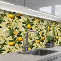 KitchenYeah Keuken achterwand 250x60 cm - Spatscherm zelfklevend Citroen - Groen - Bloesem - Muurbeschermer - Spatwand fornuis