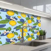 KitchenYeah Keuken achterwand 80x60 cm - Spatscherm zelfklevend Illustratie - Citroen - Patroon - Muurbeschermer - Spatwand fornuis