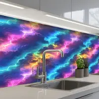 KitchenYeah Keuken achterwand 250x80 cm - Spatscherm zelfklevend Storm - Bliksem - Regenboog - Muurbeschermer - Spatwand fornuis