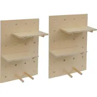 Mendler Set van 2 wandpanelen -P24, wanddecoratie wandrek stekbord, 4 niveaus ophanging 60x40cm MVG ~ naturelkleurig