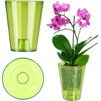 Kadax Bloempot, slanke orchideeënpot, eenvoudige plantenbak, bloempot voor orchidee, Moeras Madeliefjes, plantenbak voor keuken en woonkamer (diameter 12 cm, rond, groen)