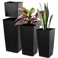 Kadax Bloempotset, bloempot van kunststof, plantenbak, weerbestendige bloempot, voor binnen en buiten, weerbestendige bloempot (zwart, set van 3 stuks, maat XL)