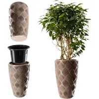 Kadax Bloempot met inzetstuk en handgrepen, plantenbak van kunststof in 5 maten, uv-bestendig, weerbestendig, hoog, met 3D-effect, beige, hoog