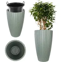 Kadax Ronde bloempot, decoratieve bloempot met binneninzetstuk, sierpot van kunststof, voor binnen en buiten (groen)
