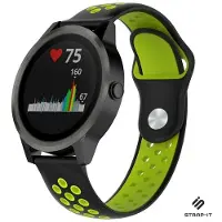 Strap-it Siliconen sport bandje - geschikt voor Garmin Vivoactive 3 / Vivoactive 5 / Venu / Venu SQ / Vivomove HR / Forerunner 245 / 570 - 42mm / 645 - zwart/geel