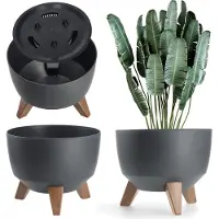 Kadax Bloempot van kunststof met drie insteeksteunen - ronde bloembak, plantenschaal voor balkon, woonkamer - Diameter 24 cm, Antraciet