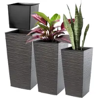 Kadax Bloempotset, bloempot van kunststof, plantenbak, weerbestendige bloempot, voor binnen en buiten, weerbestendige bloempot (grafietkleurig, set van 3 stuks)