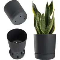Kadax Bloempot met onderzetter, kunststof plantenpot, minimalistische plantenbak, decoratieve pot voor bloemen, cactussen en kruiden (20 cm, antraciet)